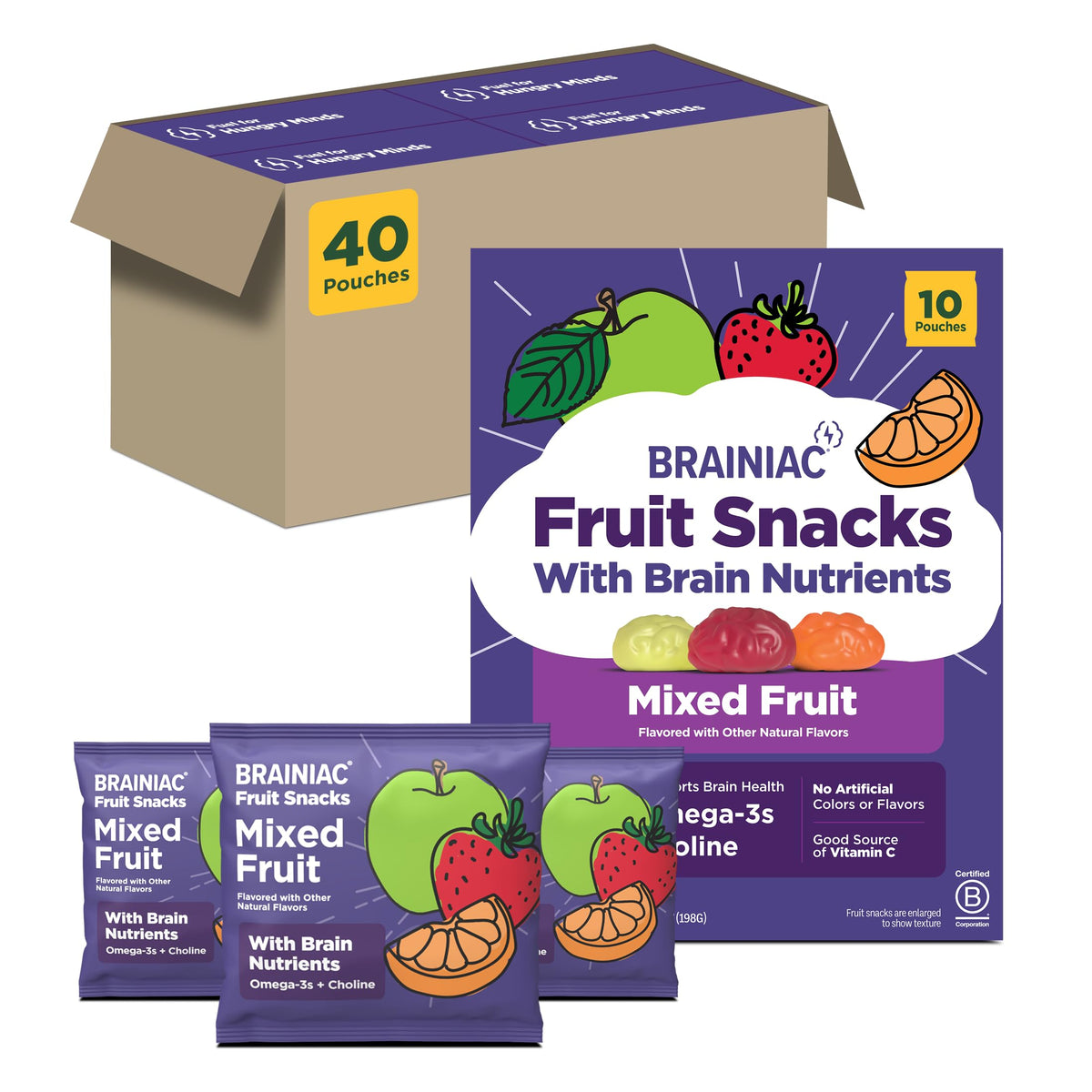 Brainiac front box showing 40-count pack and branding, convenient for families