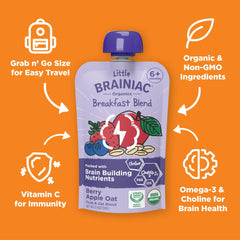 Brainiac pouch poured into bowl with spoon for easy feeding