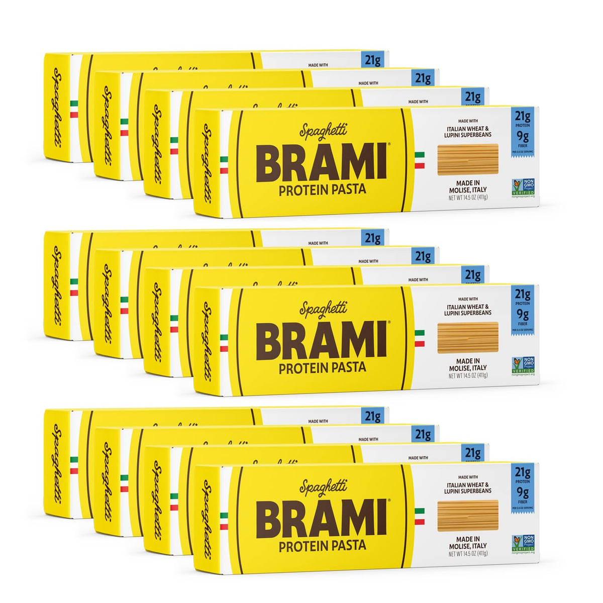 Brami front packaging showing spaghetti and product benefits