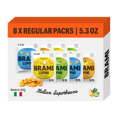 BRAMI front packaging showing variety pack and protein benefits