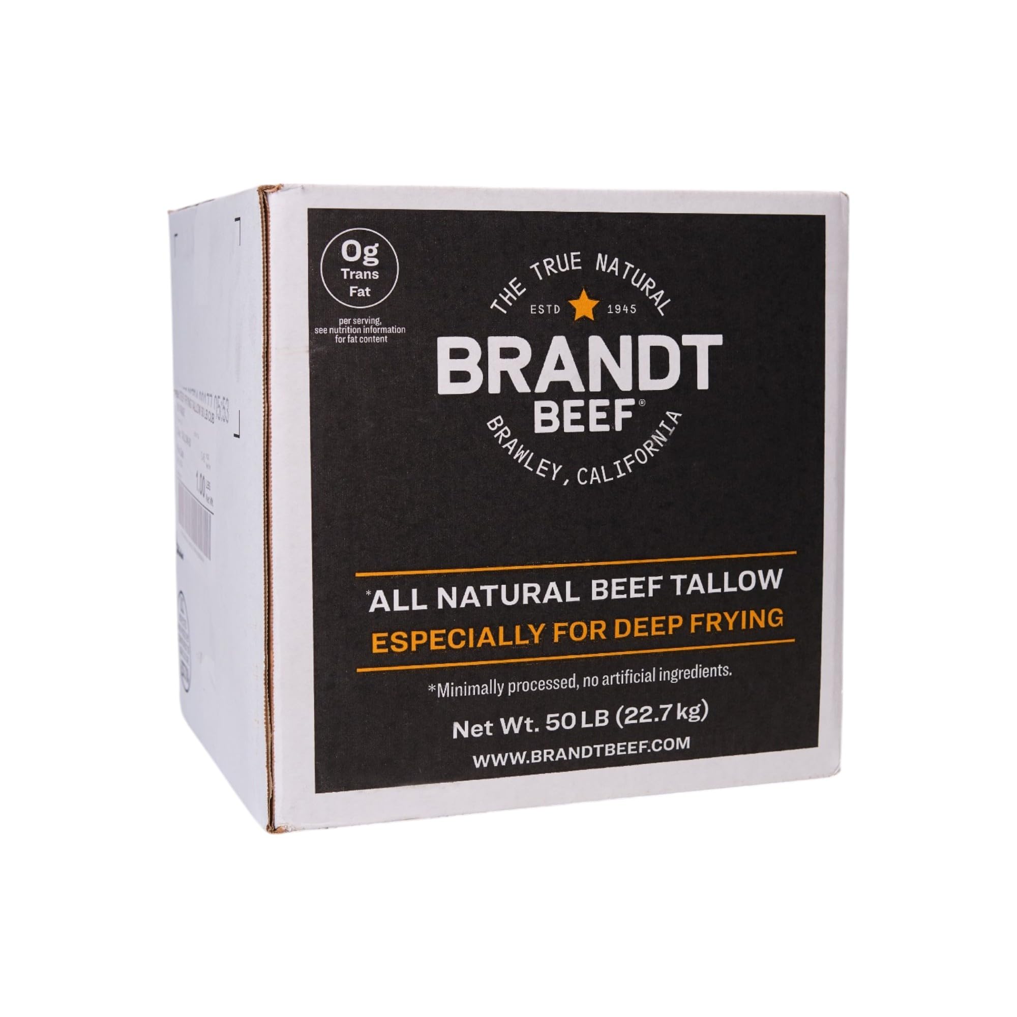 Brandt Beef front of tub showing packaging and bulk size benefit