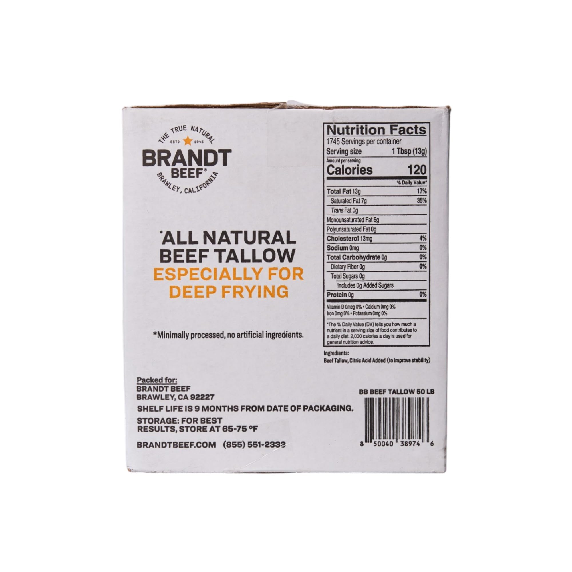 Brandt Beef tub next to ruler showing 50 lb scale and commercial supply