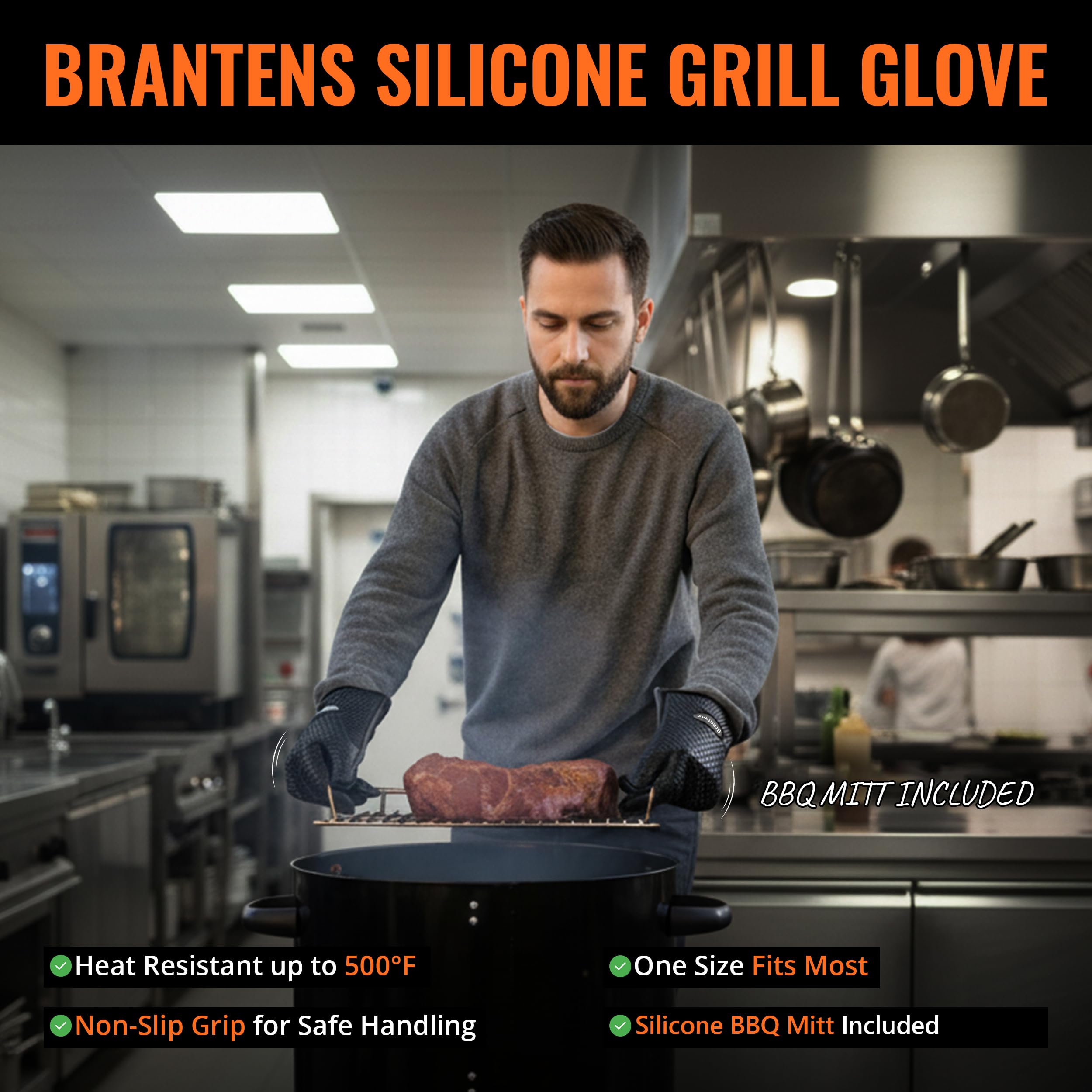Detail of Brantens silicone mitt showing grip texture and heat protection