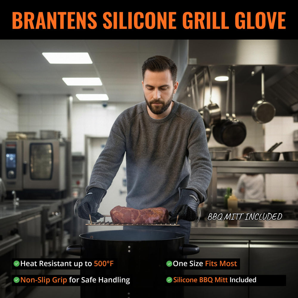 Detail of Brantens silicone mitt showing grip texture and heat protection