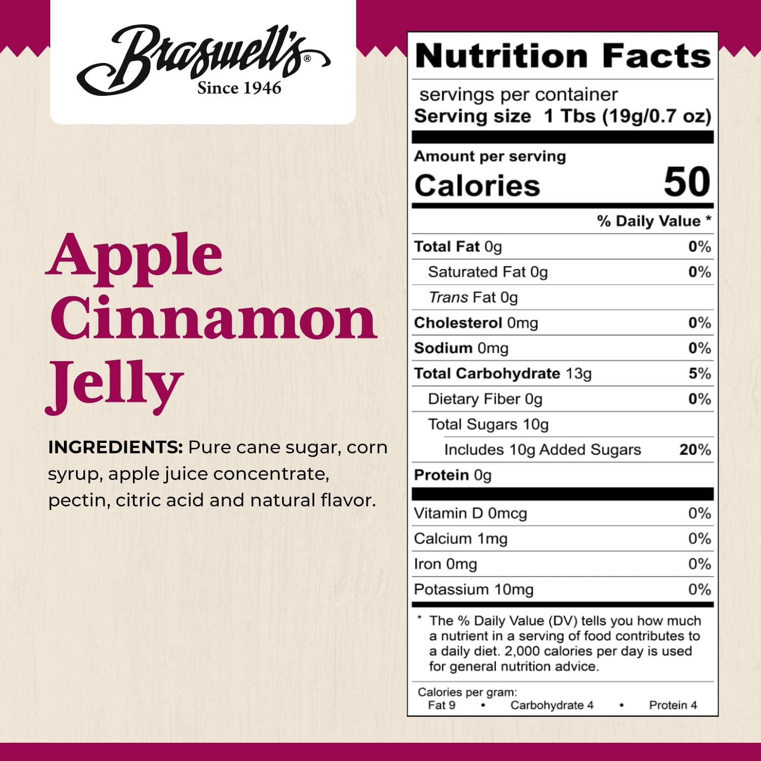Braswell's label detail highlighting ingredients and small-batch quality