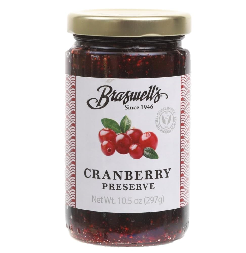 Braswell's cranberry jelly front label showing brand and jar appeal