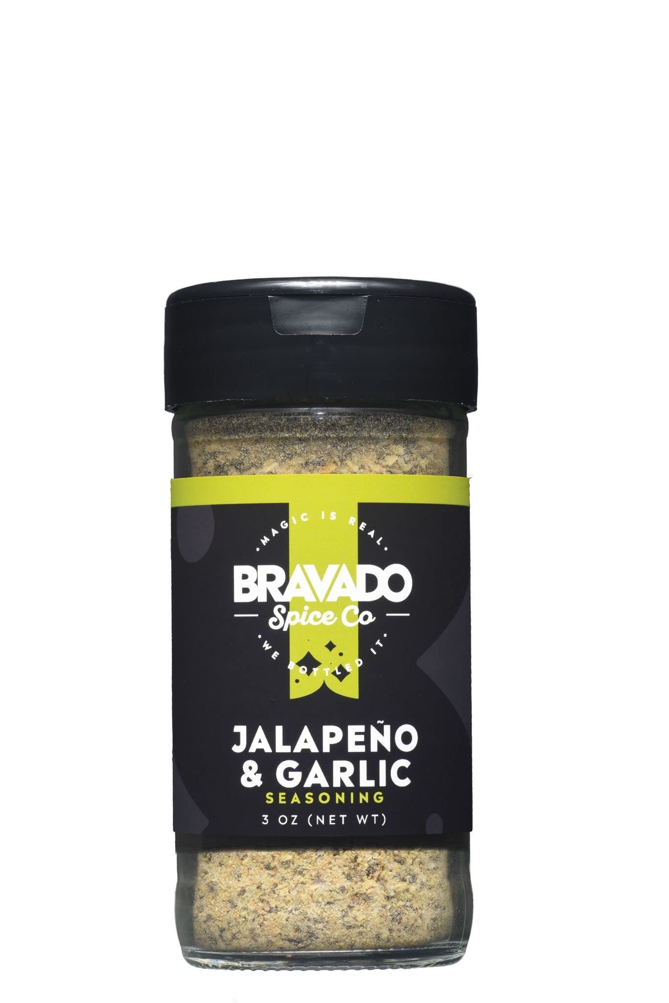 Bravado Spice front bottle view showing label and 3 oz size, highlights convenience