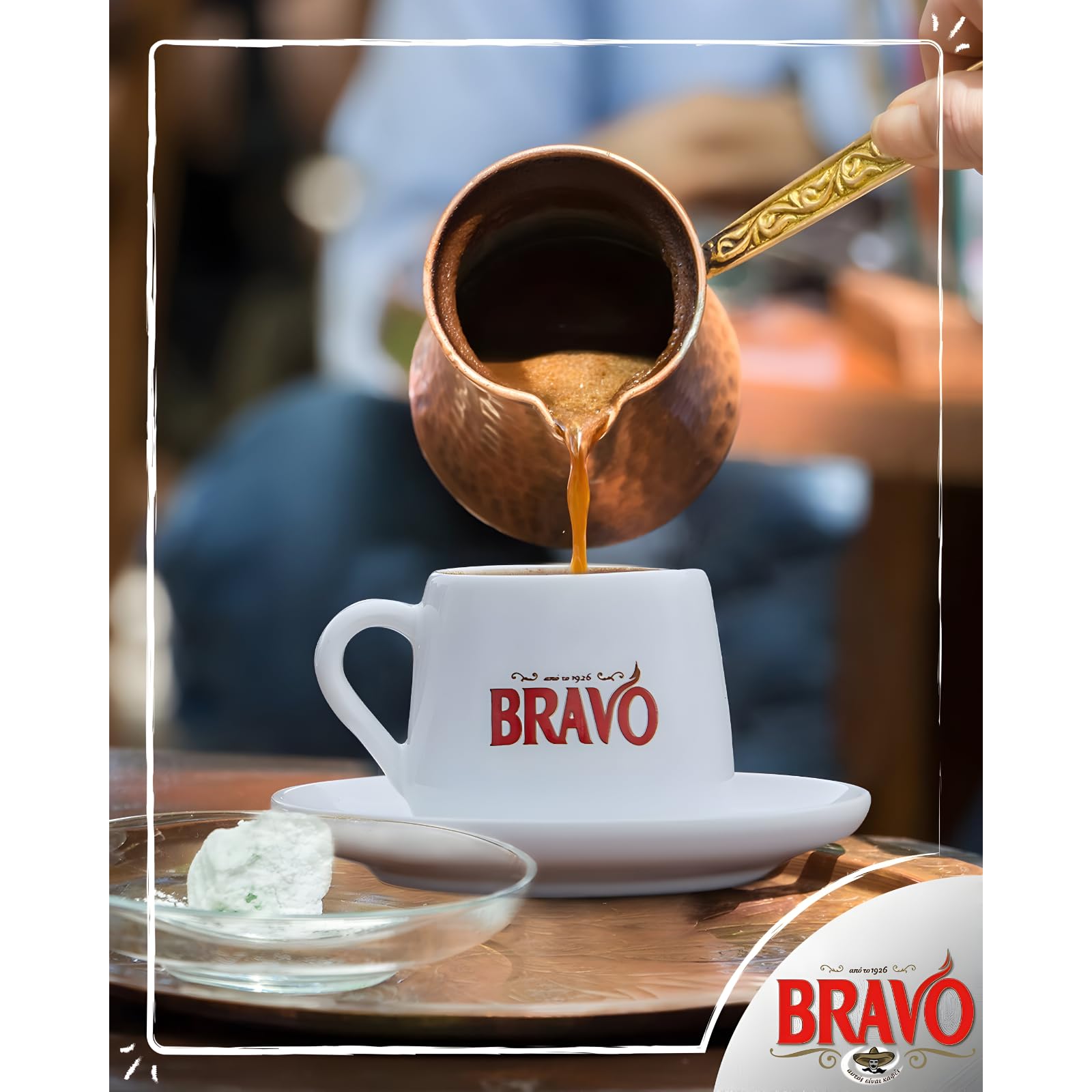 Bravo Classic Greek Coffee ultra-fine grounds close-up showing texture and fresh roast benefit