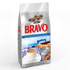 Bravo Classic Greek Coffee jar front view showing label and size, highlights authentic aroma