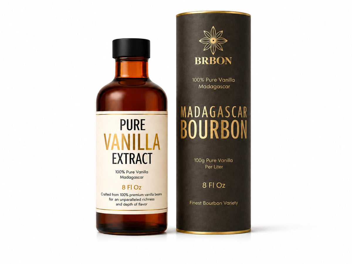 BRBON front label on 8oz bottle showing premium branding and clear vanilla benefits