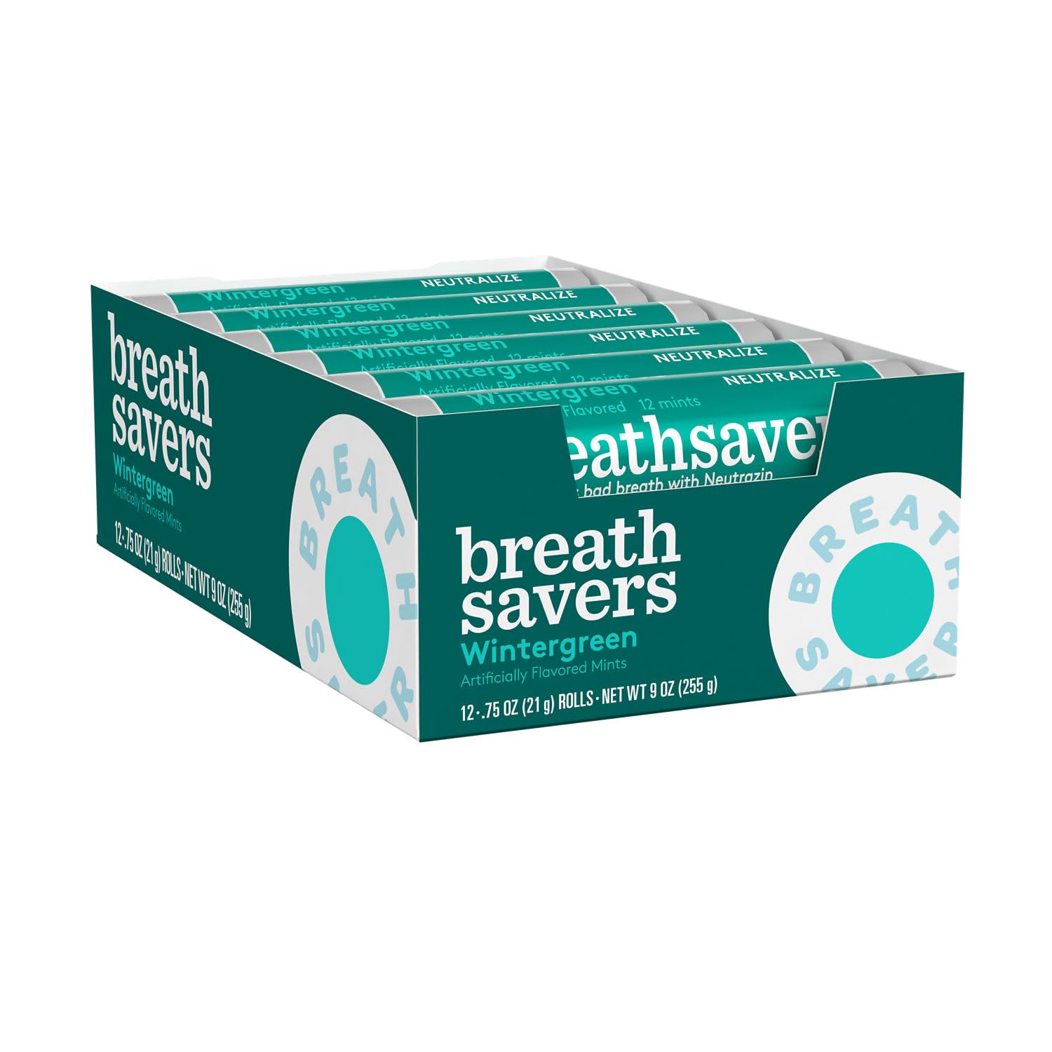 Breath Savers roll opened with mints visible for quick refreshment