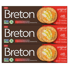 Breton front packaging showing three 7 ounce boxes and clear labeling benefit pantry stocking