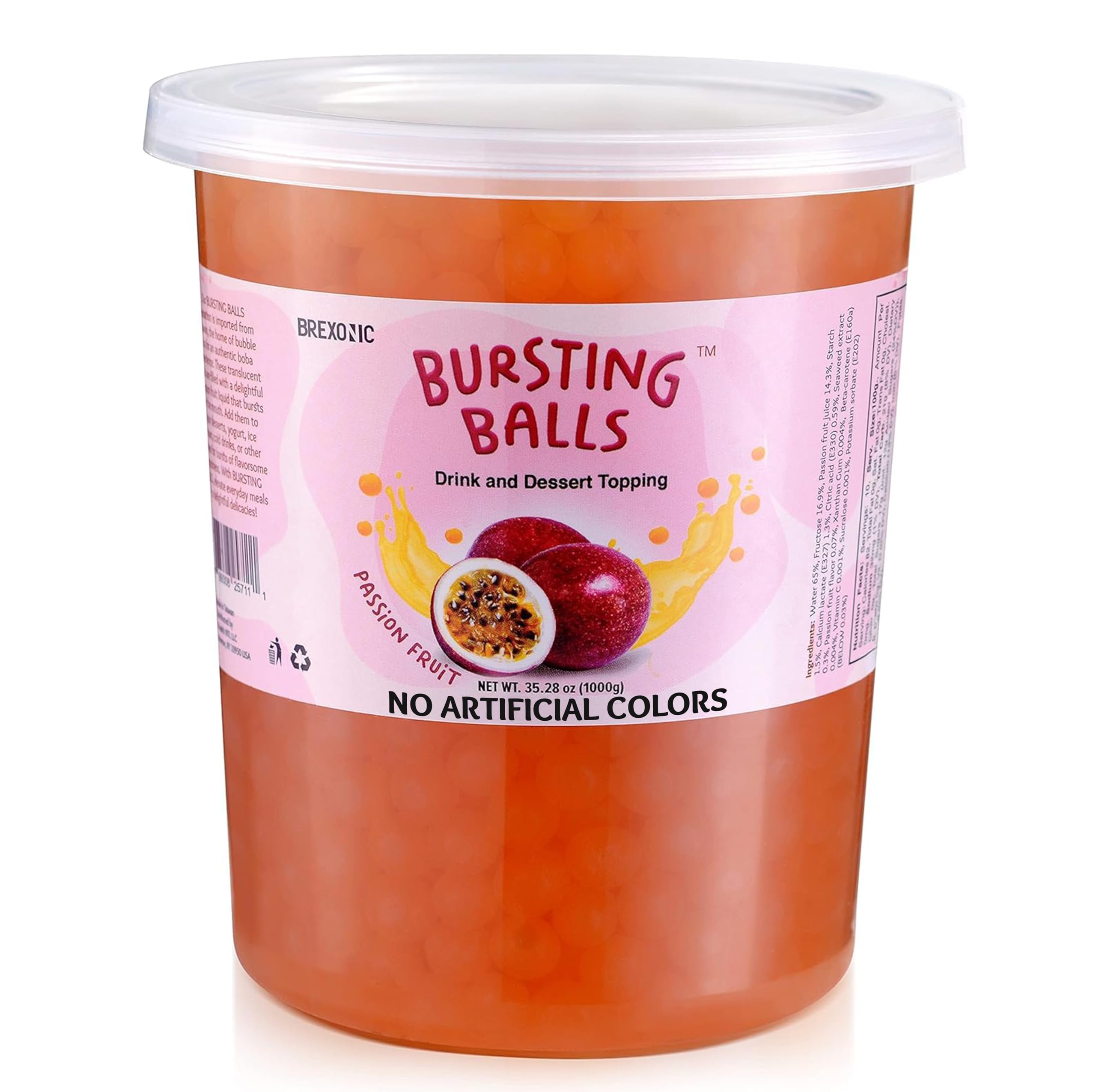 BREXONIC front packaging showing 2 lb passion fruit popping boba and clear labeling