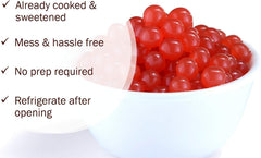 BREXONIC close-up of translucent strawberry pearls, vivid texture and juicy centers