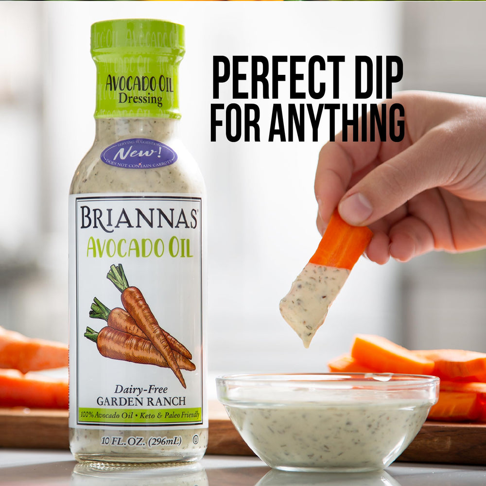 BRIANNAS dressing used as dip with fresh veggies showing tasty, keto-friendly option