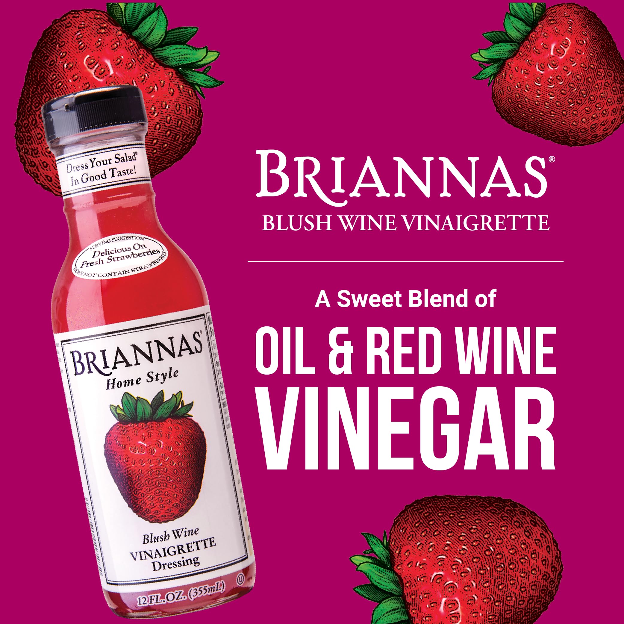 BRIANNAS dressing pouring from bottle onto greens for easy serving