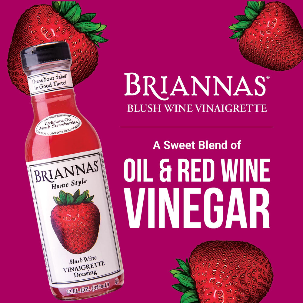 BRIANNAS dressing pouring from bottle onto greens for easy serving