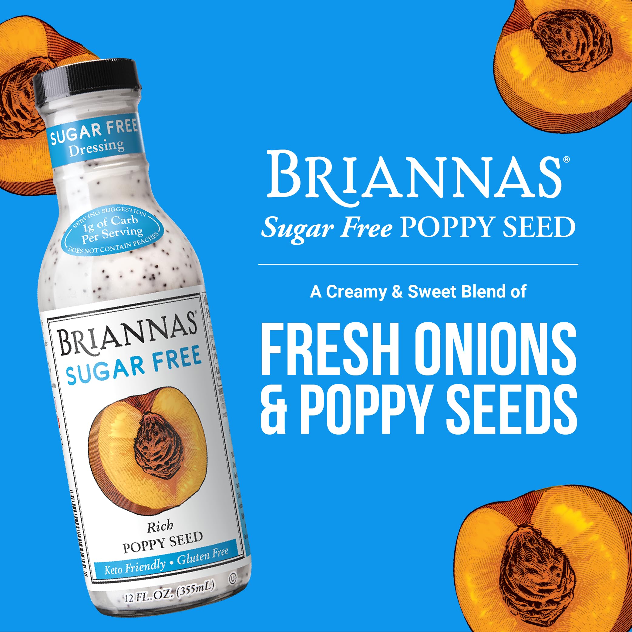 BRIANNAS label close-up highlighting ingredients and sugar-free nutrition benefit