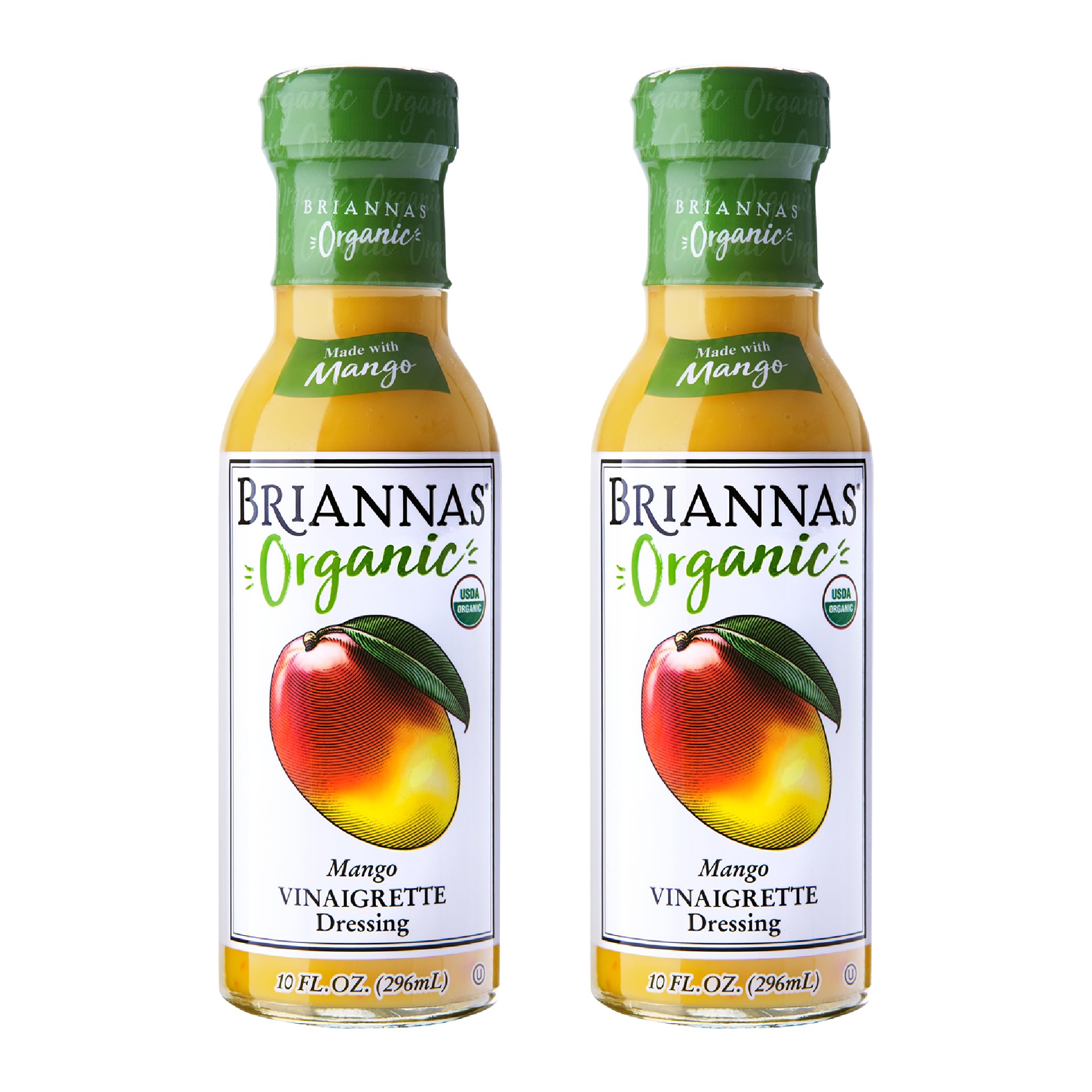 BRIANNAS front packaging two-pack showing vibrant mango dressing benefit of pantry-ready convenience