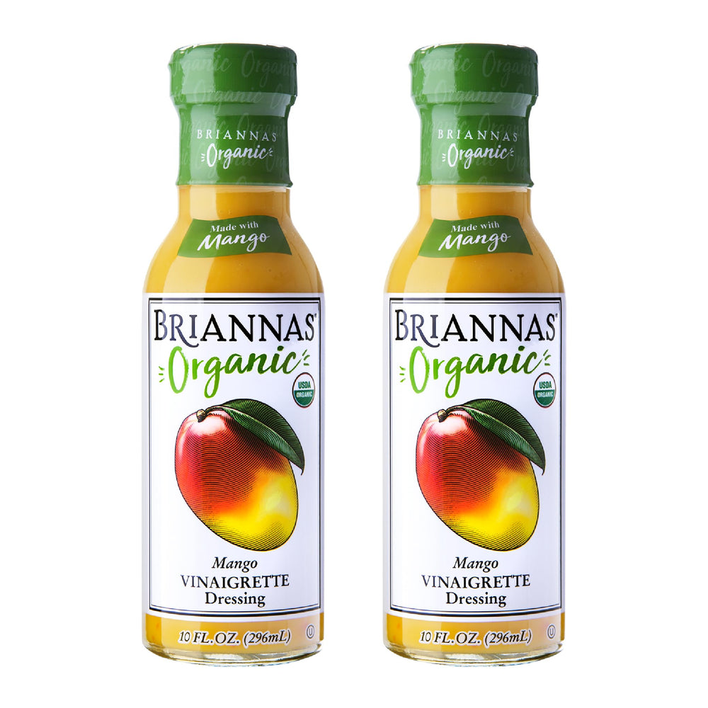 BRIANNAS front packaging two-pack showing vibrant mango dressing benefit of pantry-ready convenience