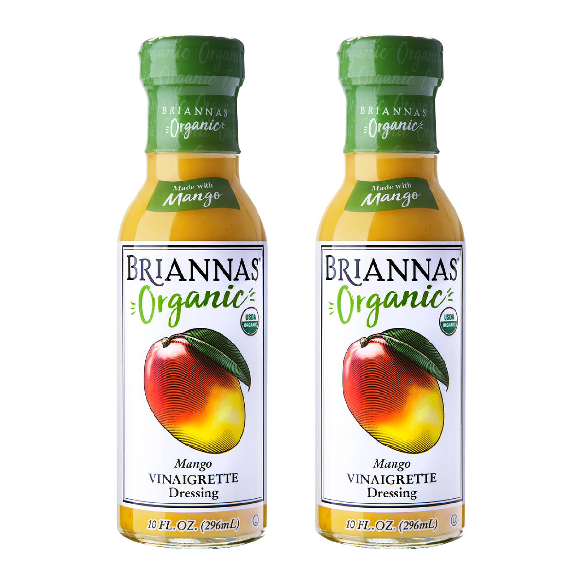 BRIANNAS front packaging two-pack showing vibrant mango dressing benefit of pantry-ready convenience