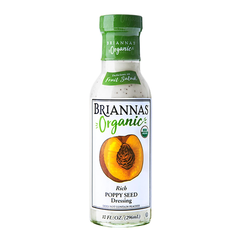 BRIANNAS front packaging showing 10 oz organic poppy seed dressing benefits