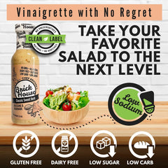 Brick House pouring vinaigrette onto greens for bright flavor boost