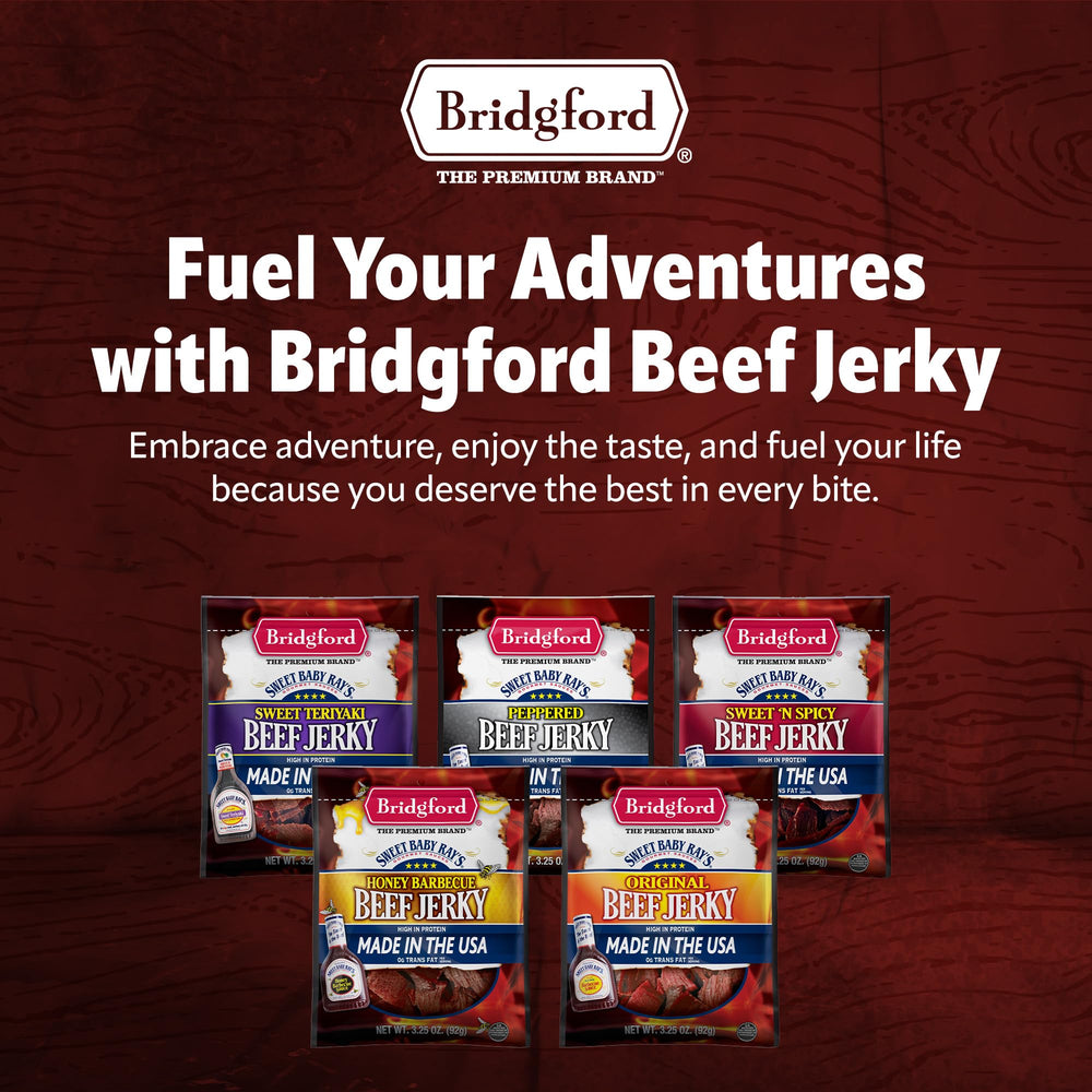 Bridgford stacked pantry bags on a kitchen counter showing bulk storage option