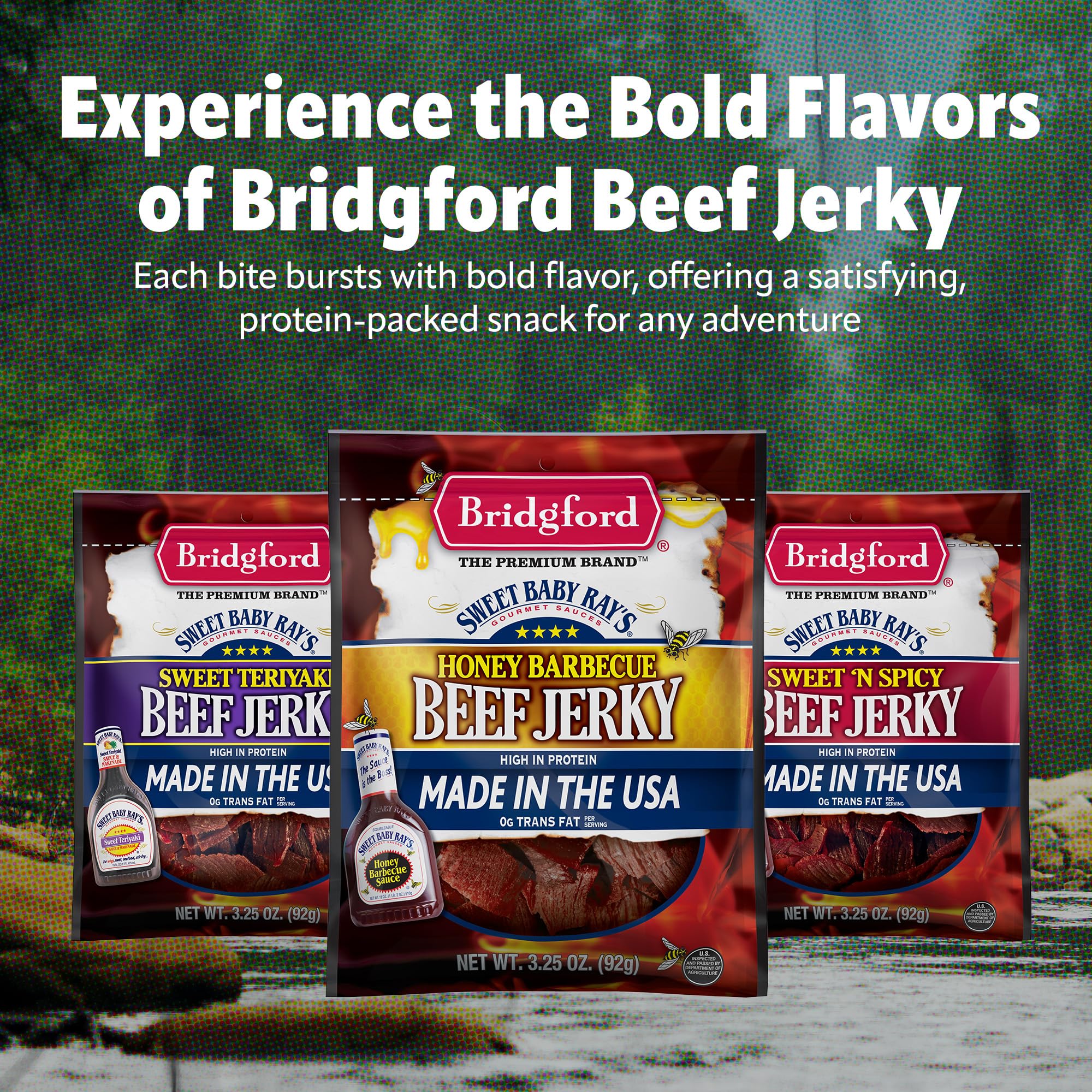 Bridgford open bag of teriyaki jerky ready to eat for quick protein on the go