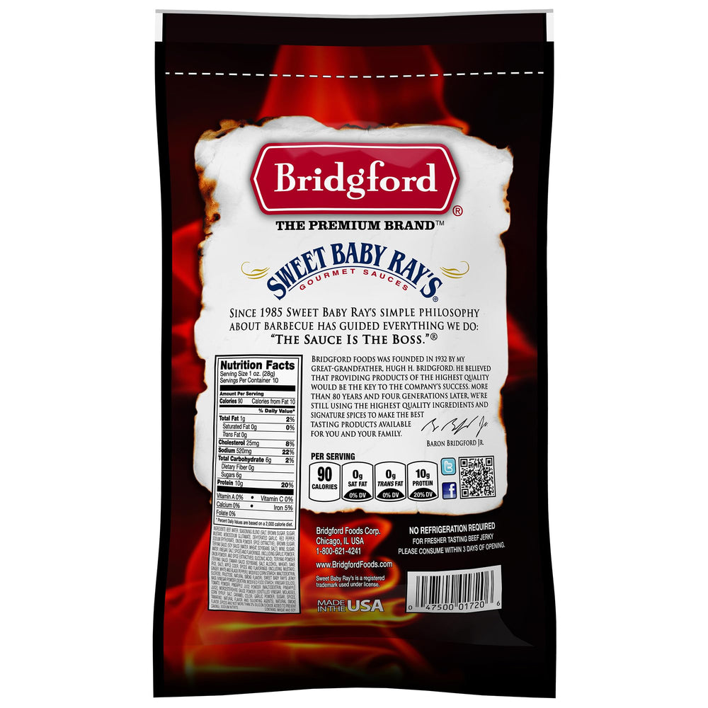 Bridgford close-up of teriyaki jerky texture highlighting savory seasoning and chew