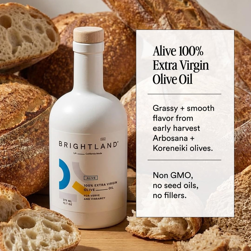 Brightland Alive UV-coated glass detail protecting oil from light