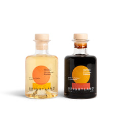 Brightland front view of both bottles showing elegant packaging and pour benefit