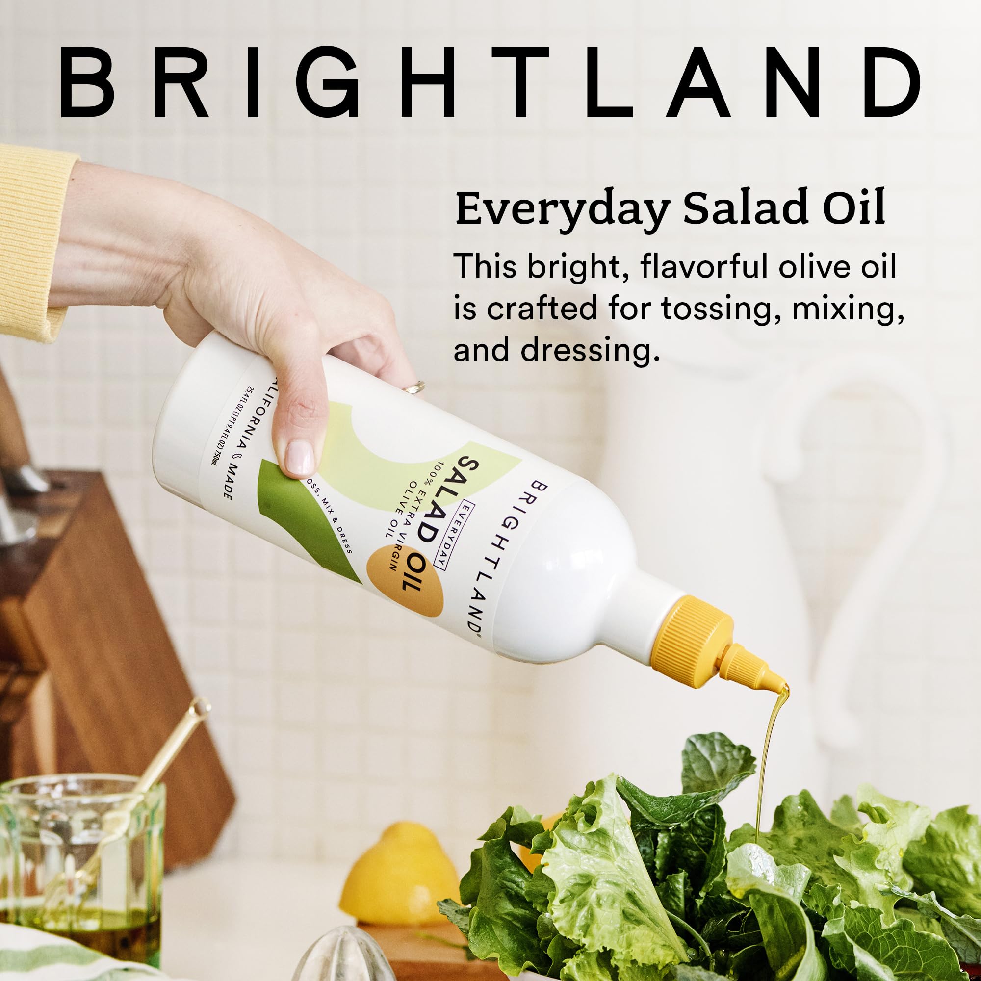 Brightland pouring close-up showing controlled drizzle for better flavor