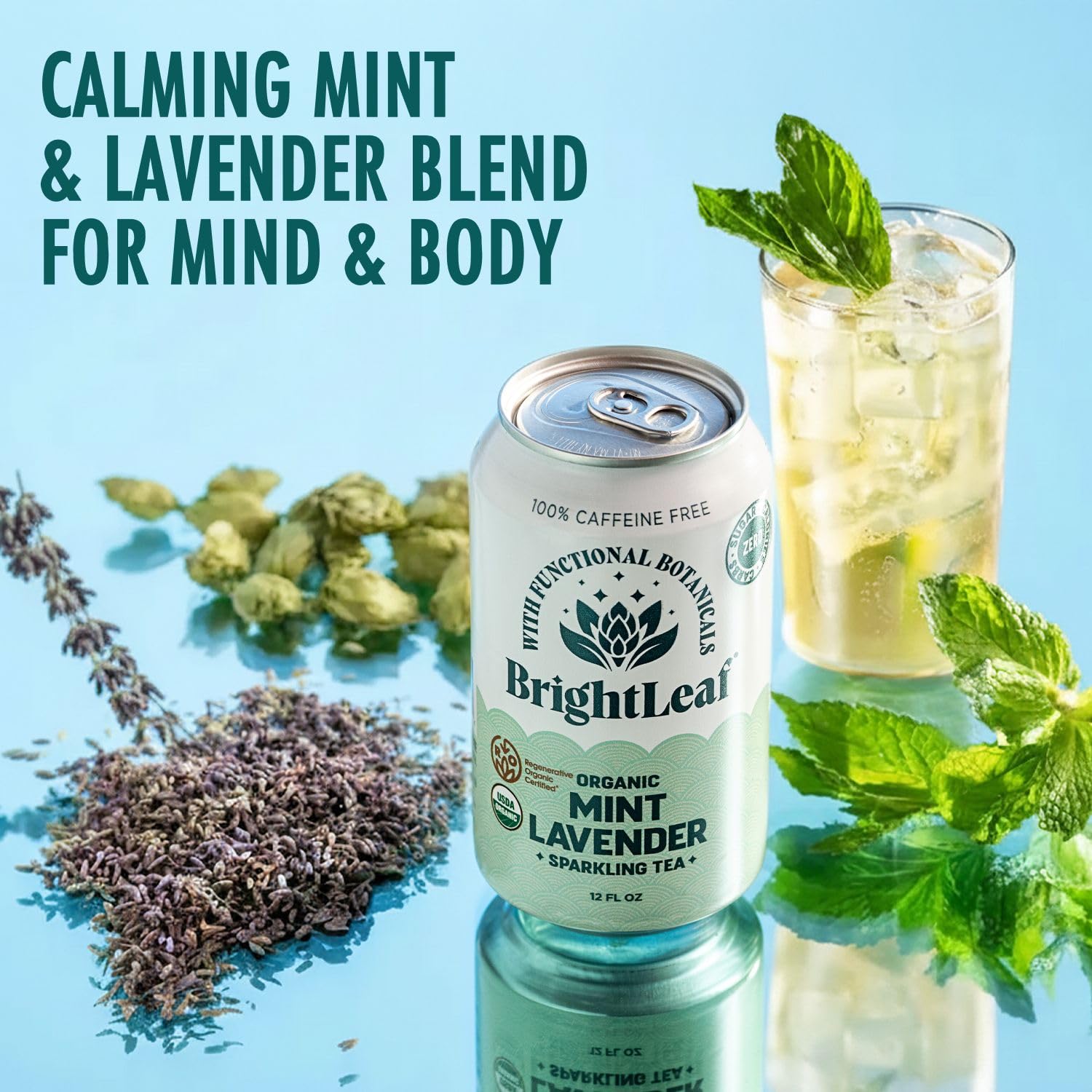 BrightLeaf mint and lavender botanicals array highlighting organic ingredients
