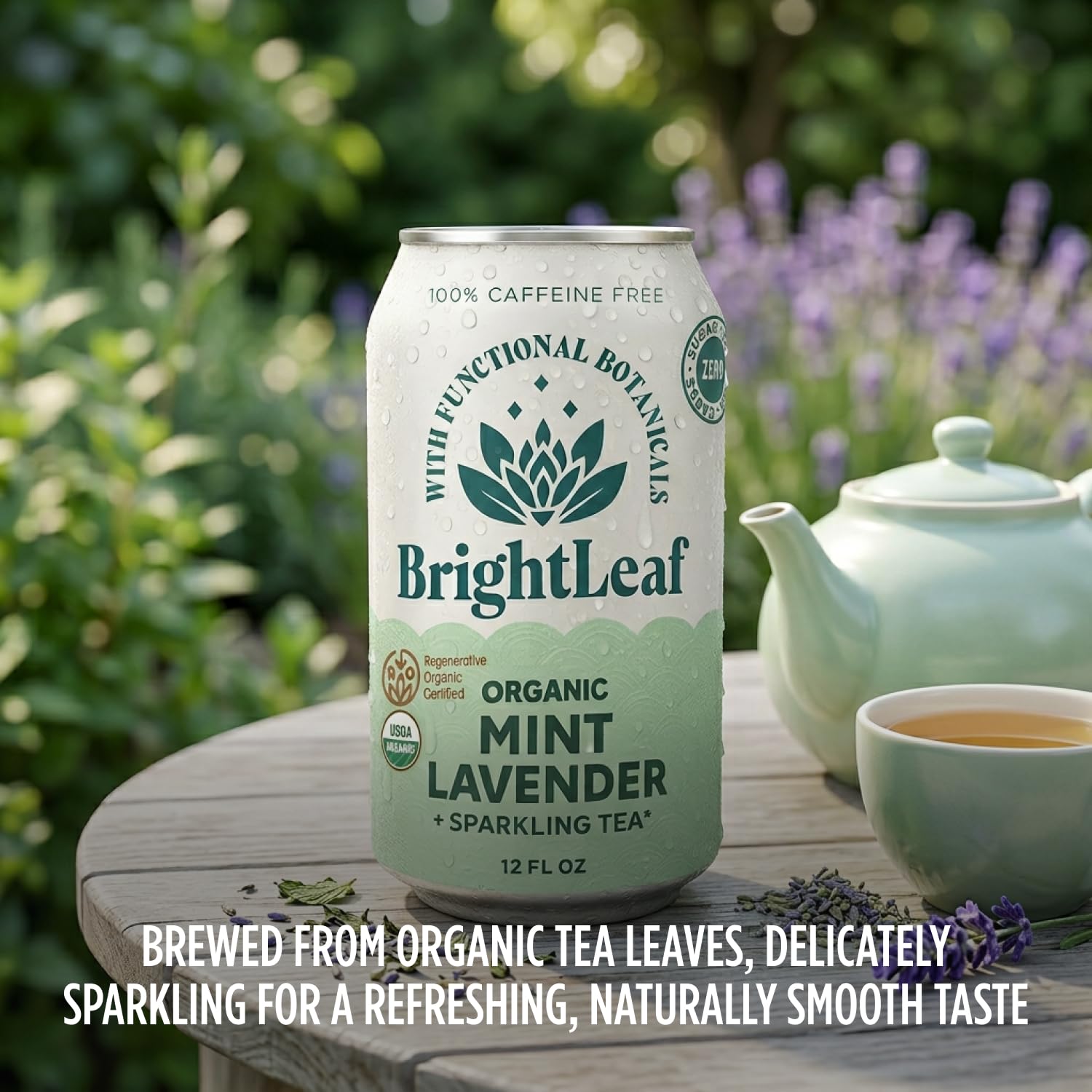 BrightLeaf cans on an evening table suggesting relaxed social enjoyment