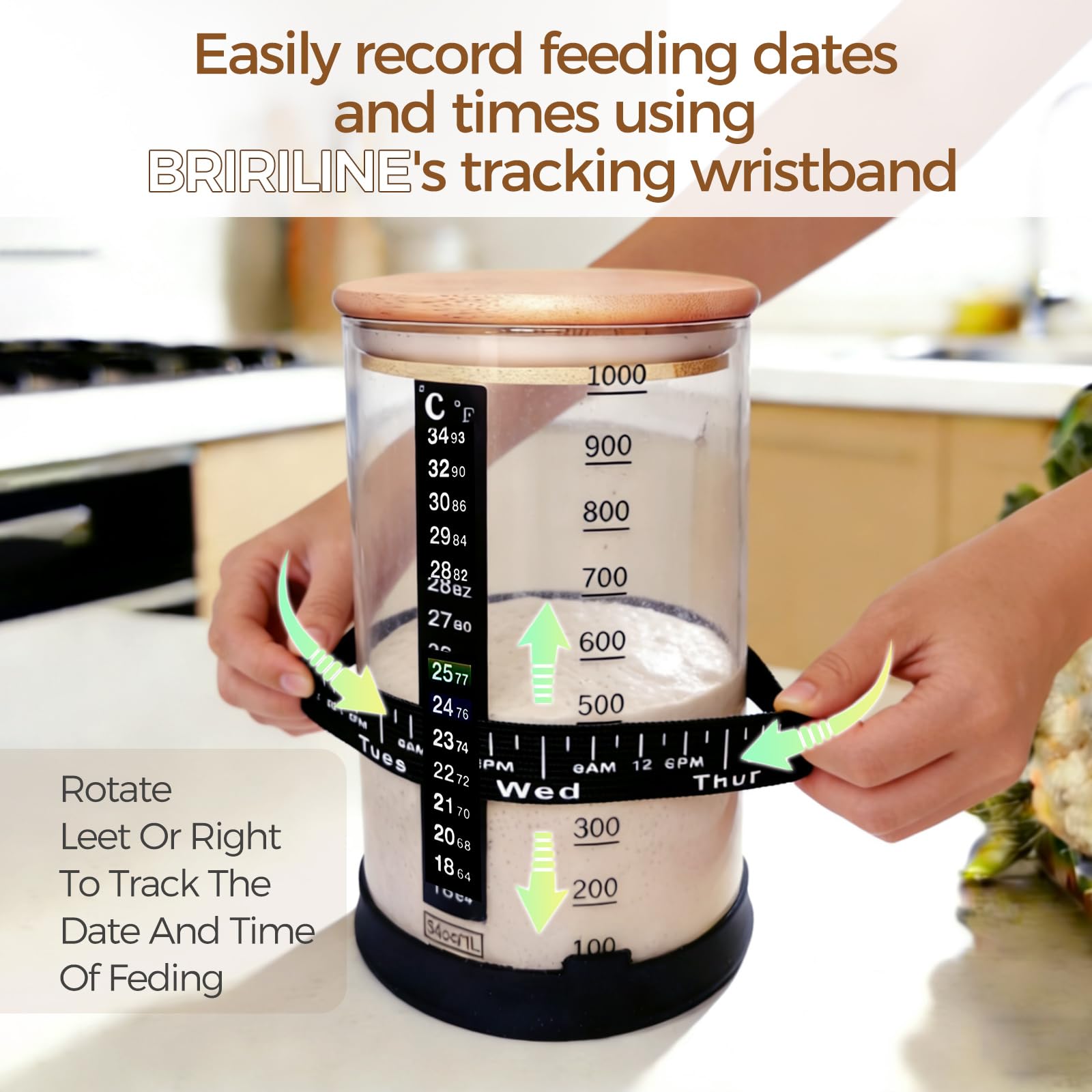 BRIRILINE weekday elastic band showing last feeding time to prevent missed feeds