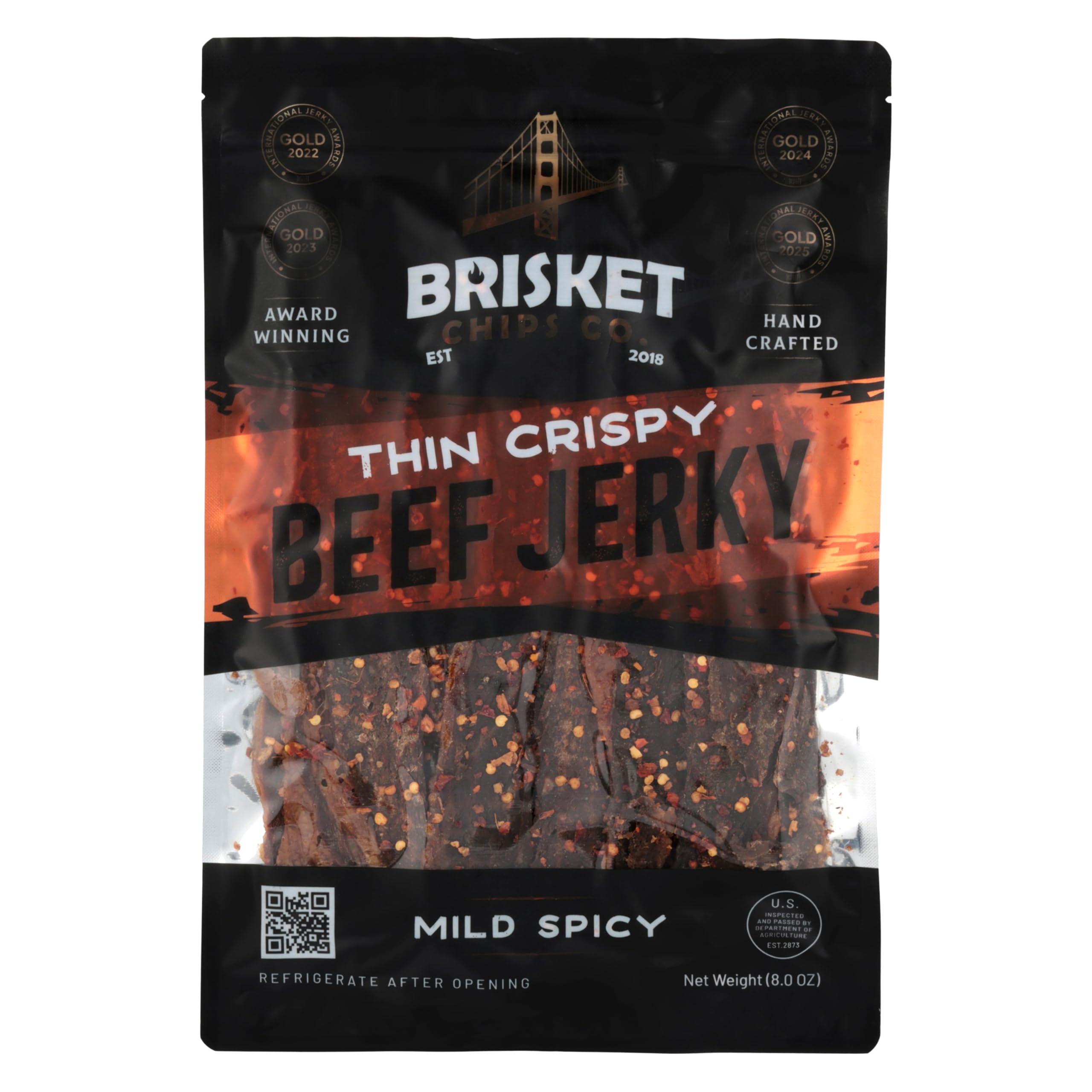 Brisket Chips Co. front packaging showing high-protein label and flavor