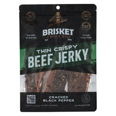 Brisket Chips Co. front packaging showing 2.5oz bag and nutrition benefits