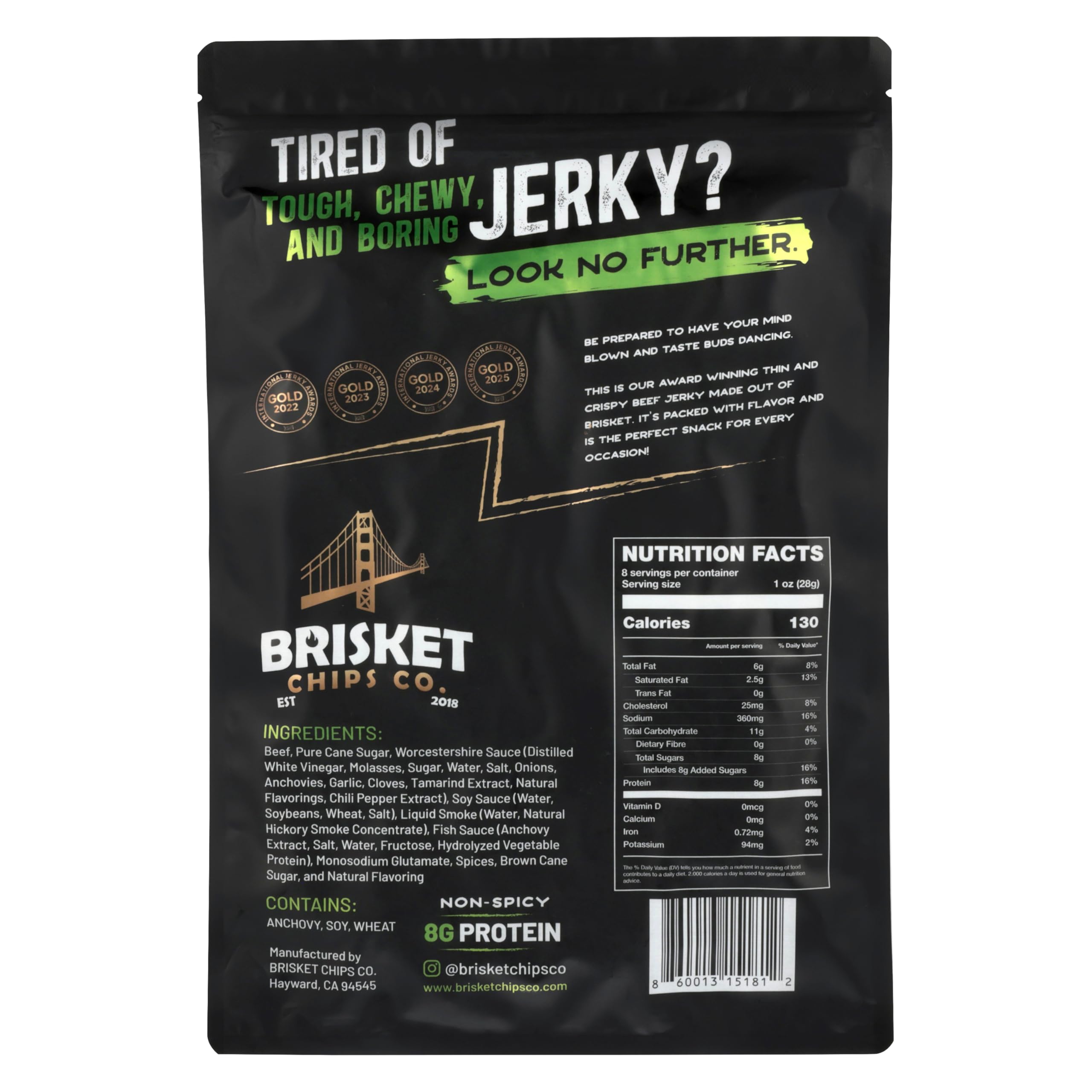 Brisket Chips Co. close-up of thin crispy brisket texture, emphasizes satisfying crunch