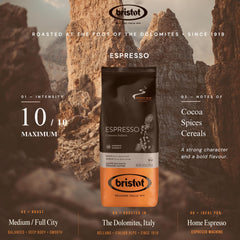 Bristot back label close-up showing blend and roast details for informed choice