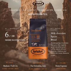 Bristot decaf espresso shot with crema showing rich, smooth extraction