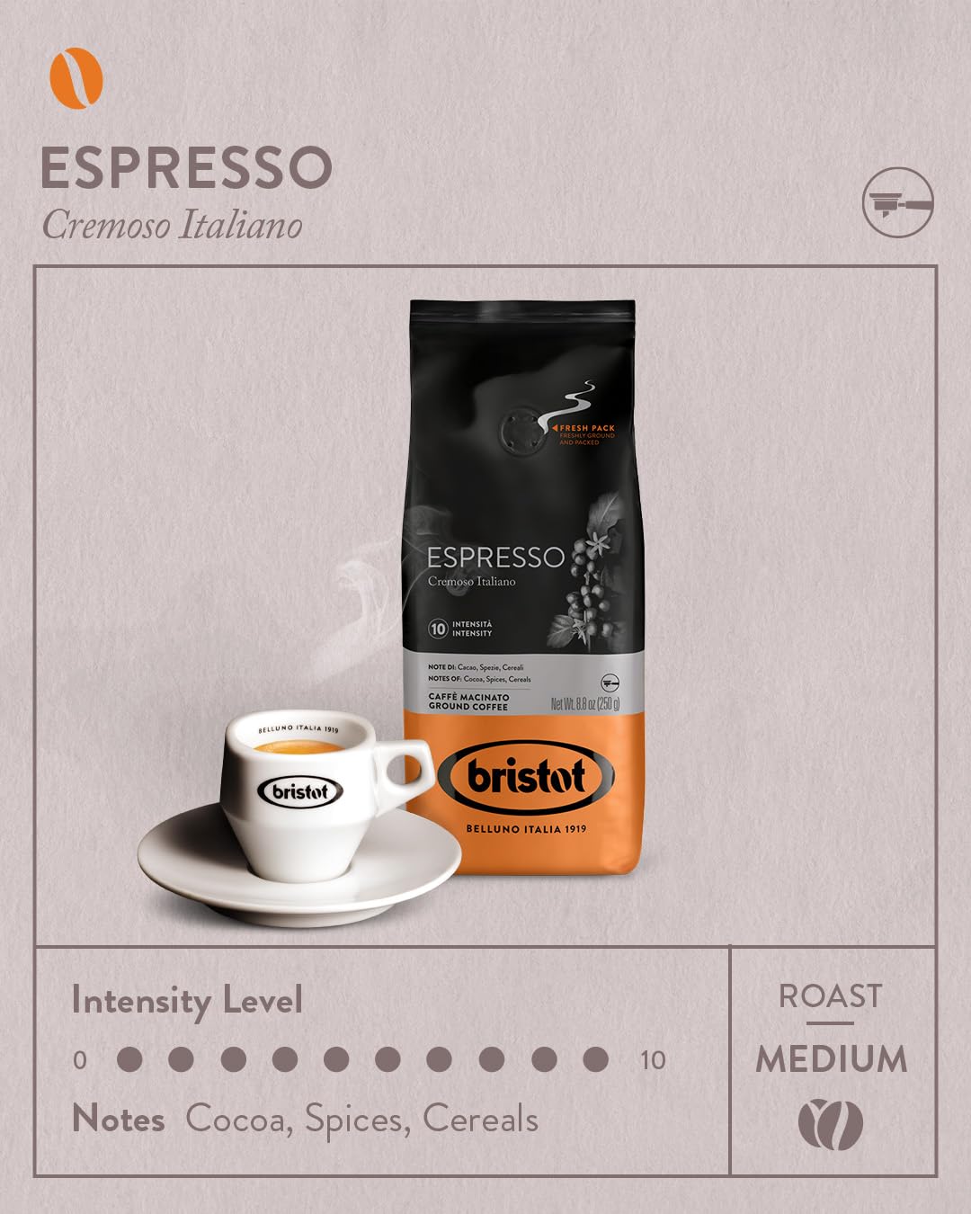 Bristot coffee poured in kitchen lifestyle scene for everyday enjoyment
