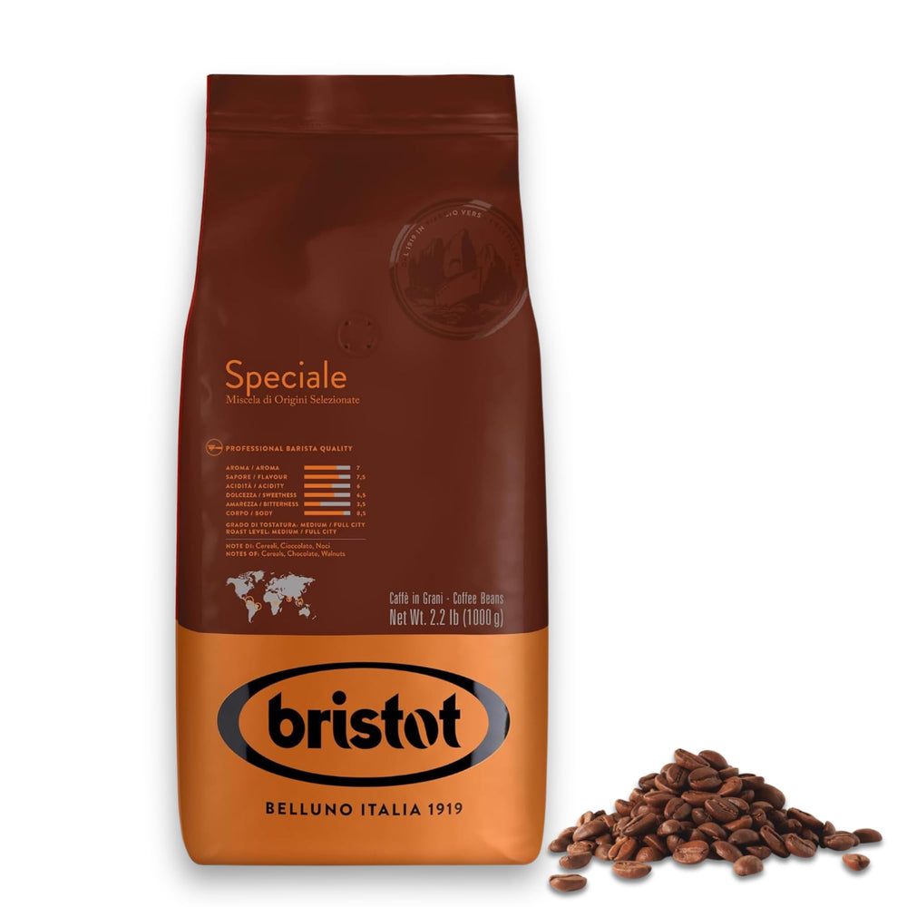 Bristot Speciale front packaging showing 1kg bag and branding benefits