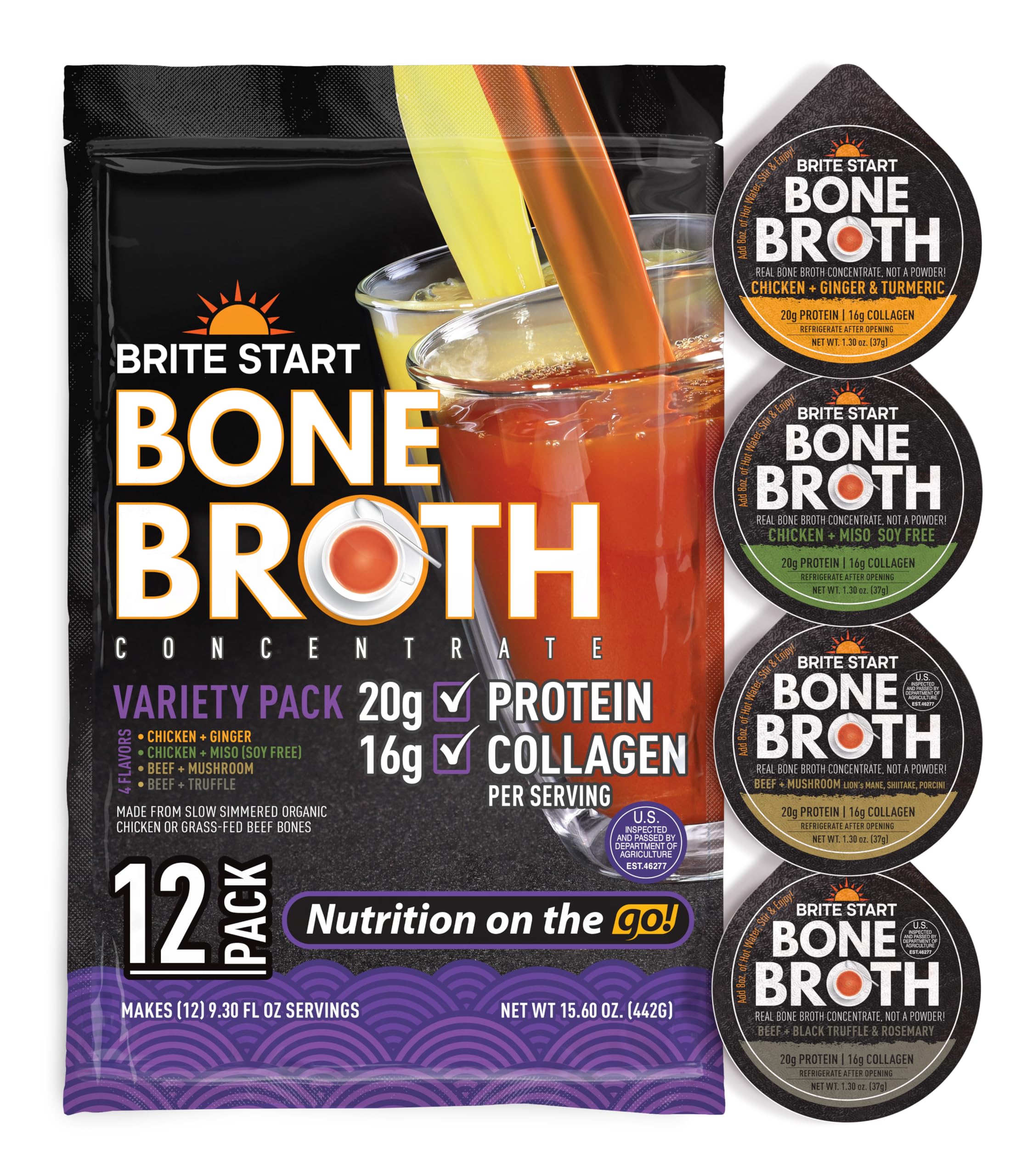 Label detail on Brite Start beef truffle rosemary packet emphasizing premium ingredients and flavor