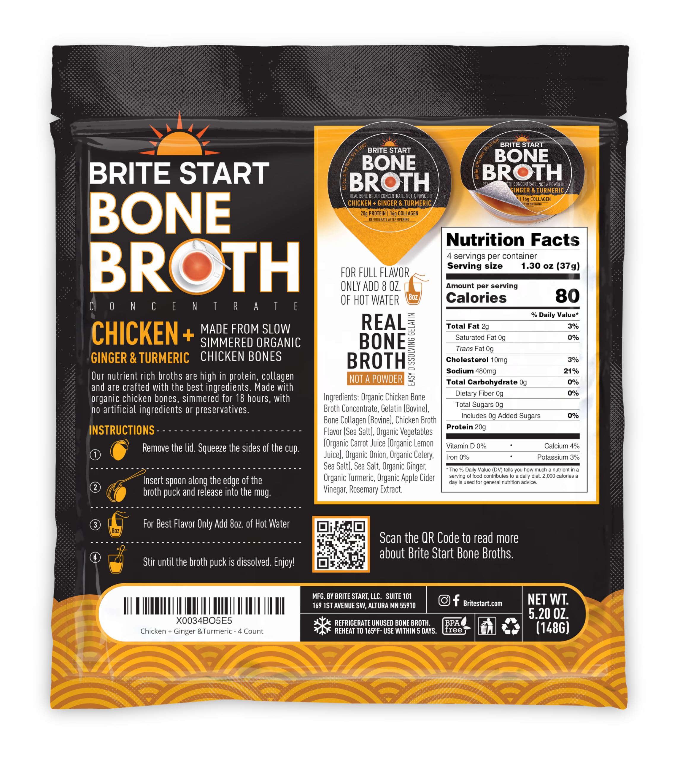 Brite Start concentrate packet being poured into a mug to show easy on-the-go preparation