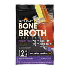 Brite Start front packaging showing the 12-count variety pack and flavor names, convenient portability