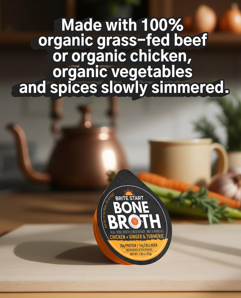 Brite Start ingredients display with free-range chicken bones and spices for quality