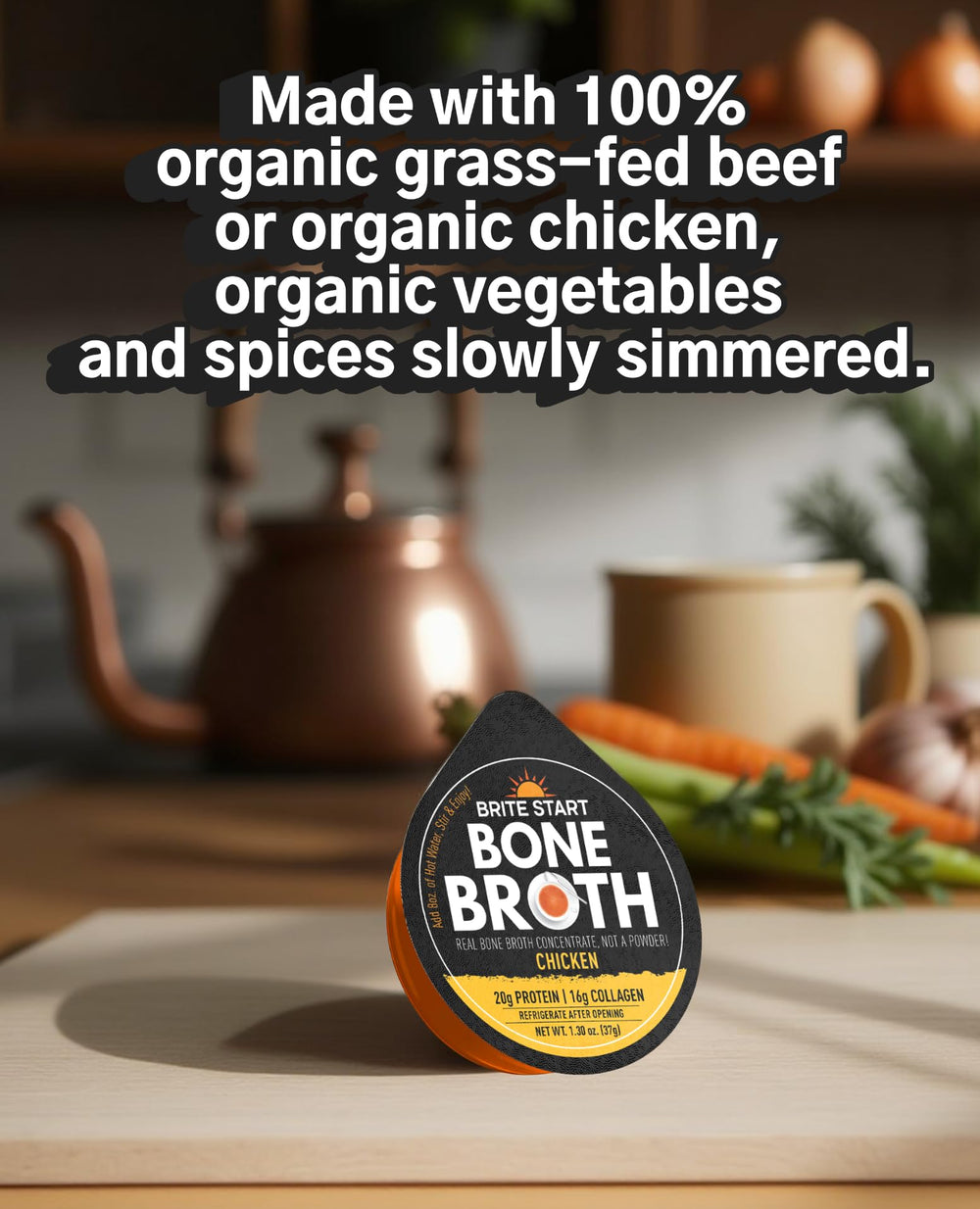 Brite Start ingredients label highlighting free-range chicken bones and quality