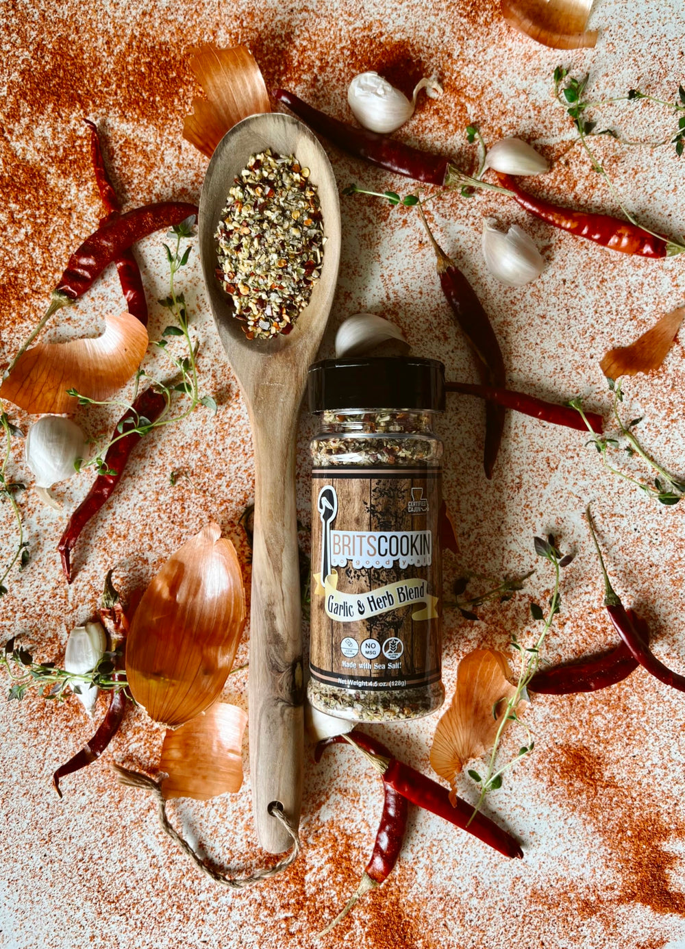 Britscookin seasoning texture close-up showing garlic pieces for bold flavor