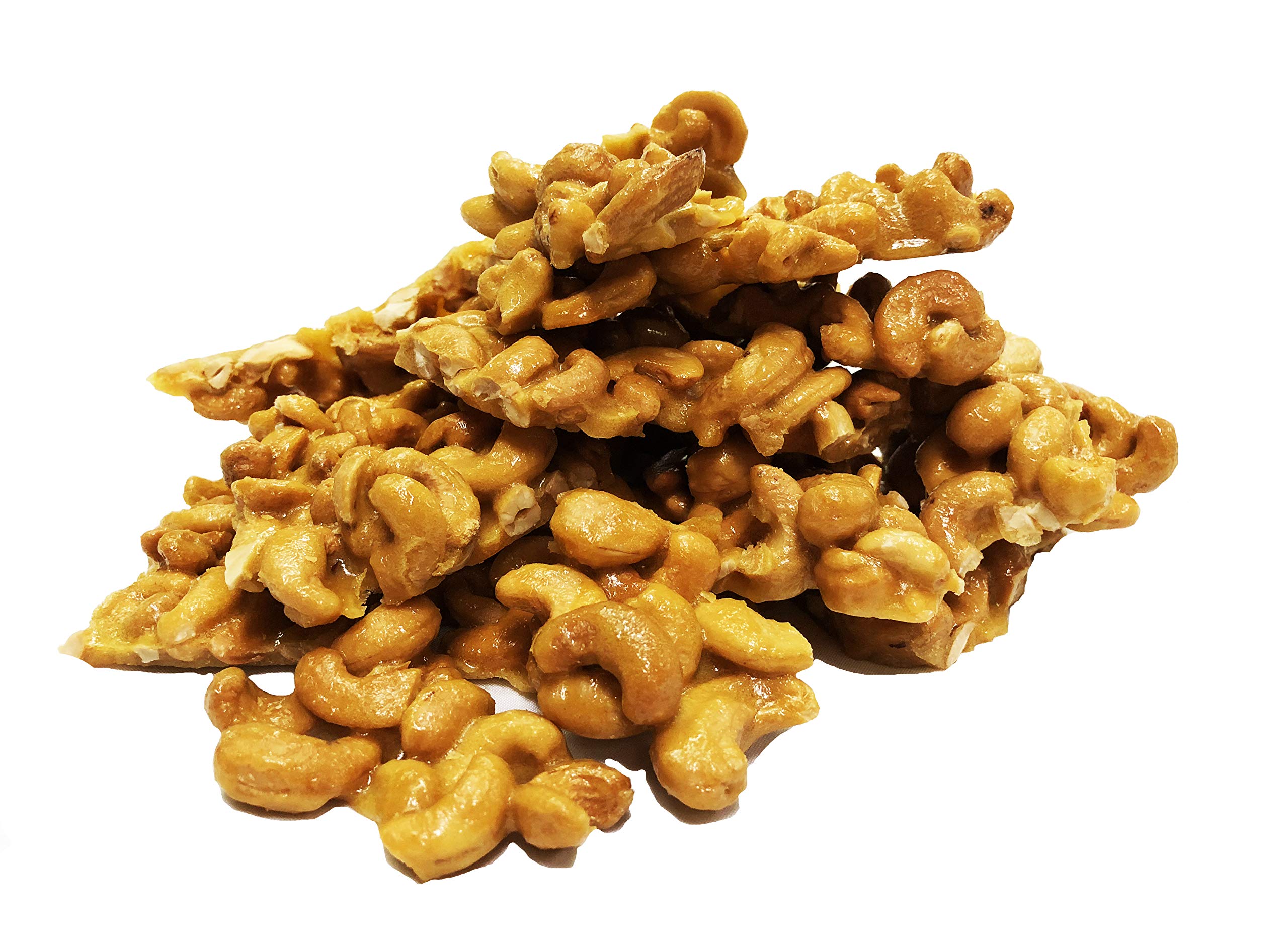 Brittle Brothers brittle held in hands to show 16 oz scale and portion size